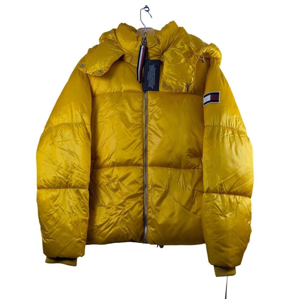 Tommy Hilfiger Yellow Puffer Jacket Womens Small Hooded Full Zip Winter Coat NWT